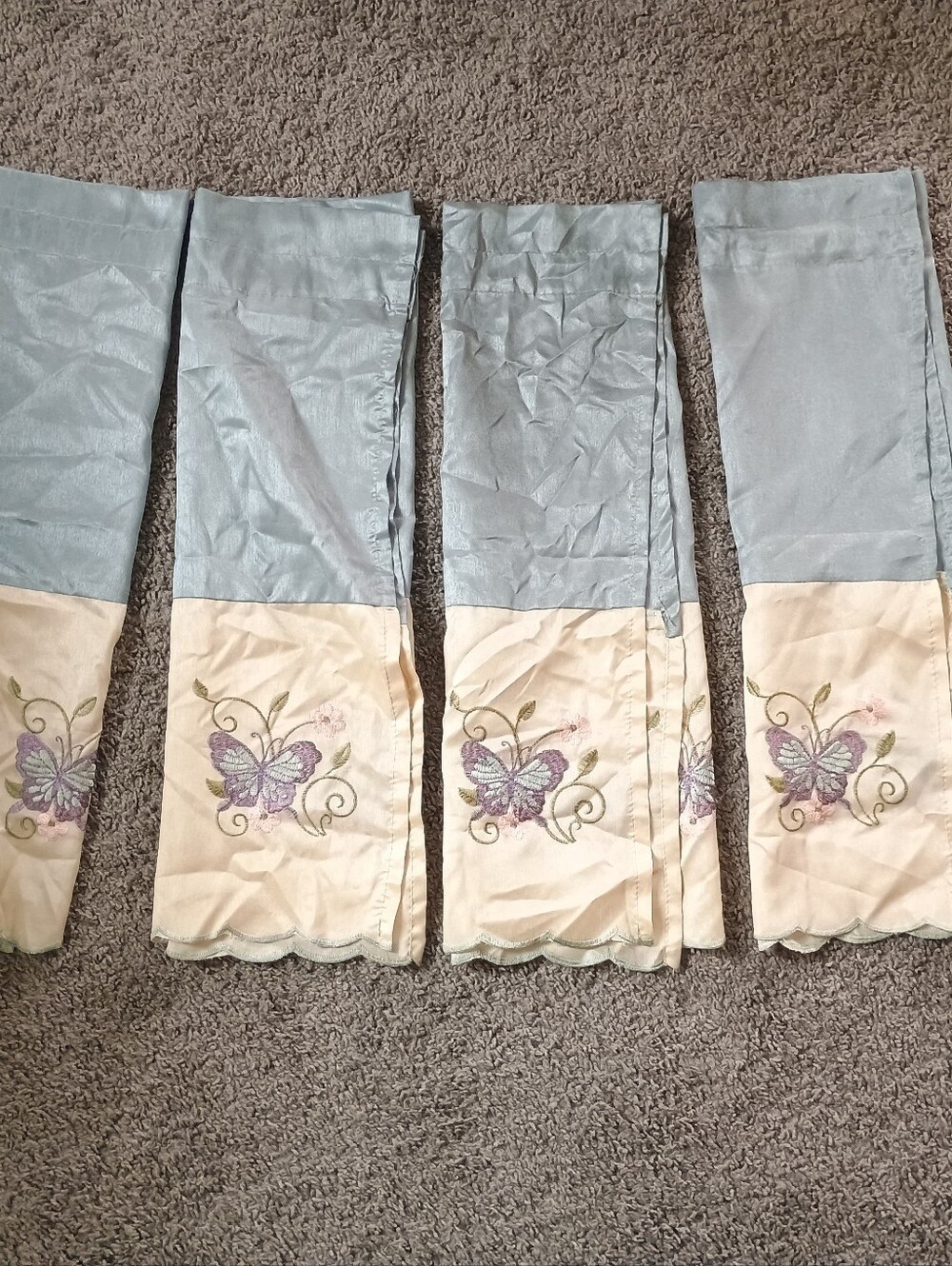Blue And Cream Butterfly Curtians 4 Panels And 2 Valance